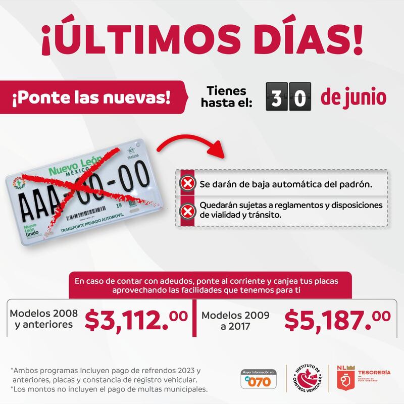 Si no se hace el cambio de placas, las anteriores se darán de baja del padrón vehicular.