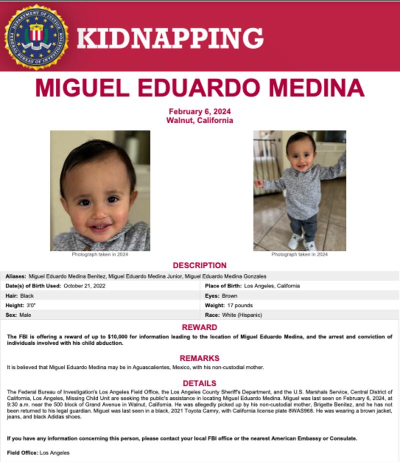 FBI busca en Aguascalientes a bebé secuestrado; acusan a su madre