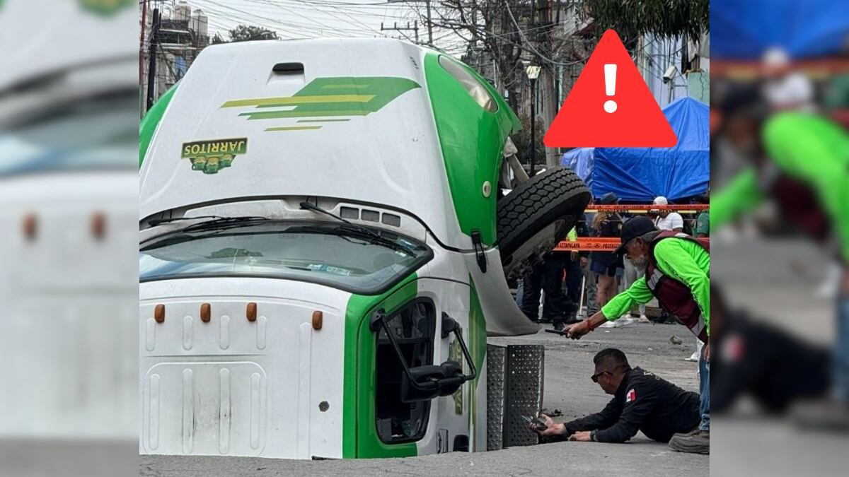 Video: Momento exacto en que un socavón se traga un camión de refrescos Jarritos en Iztapalapa
