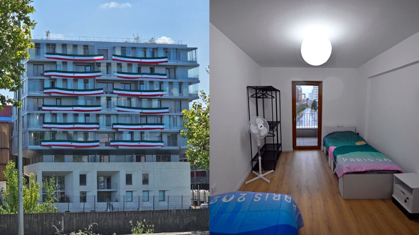 El edificio de la delegación azteca está adornada con banderas de México.