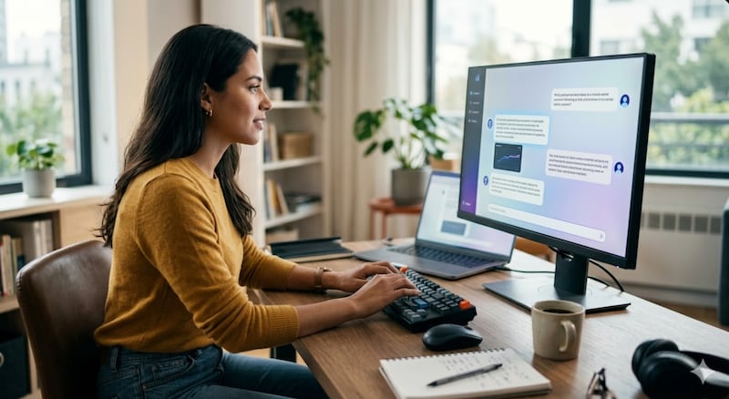 Mujer interactuando con la IA