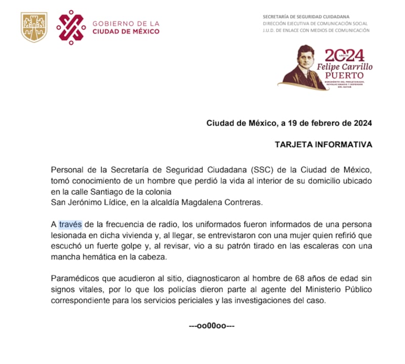 Tarjeta informativa SSC.