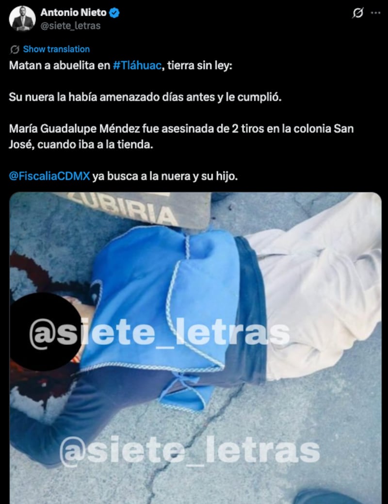 Abuelita es asesinada por su nuera