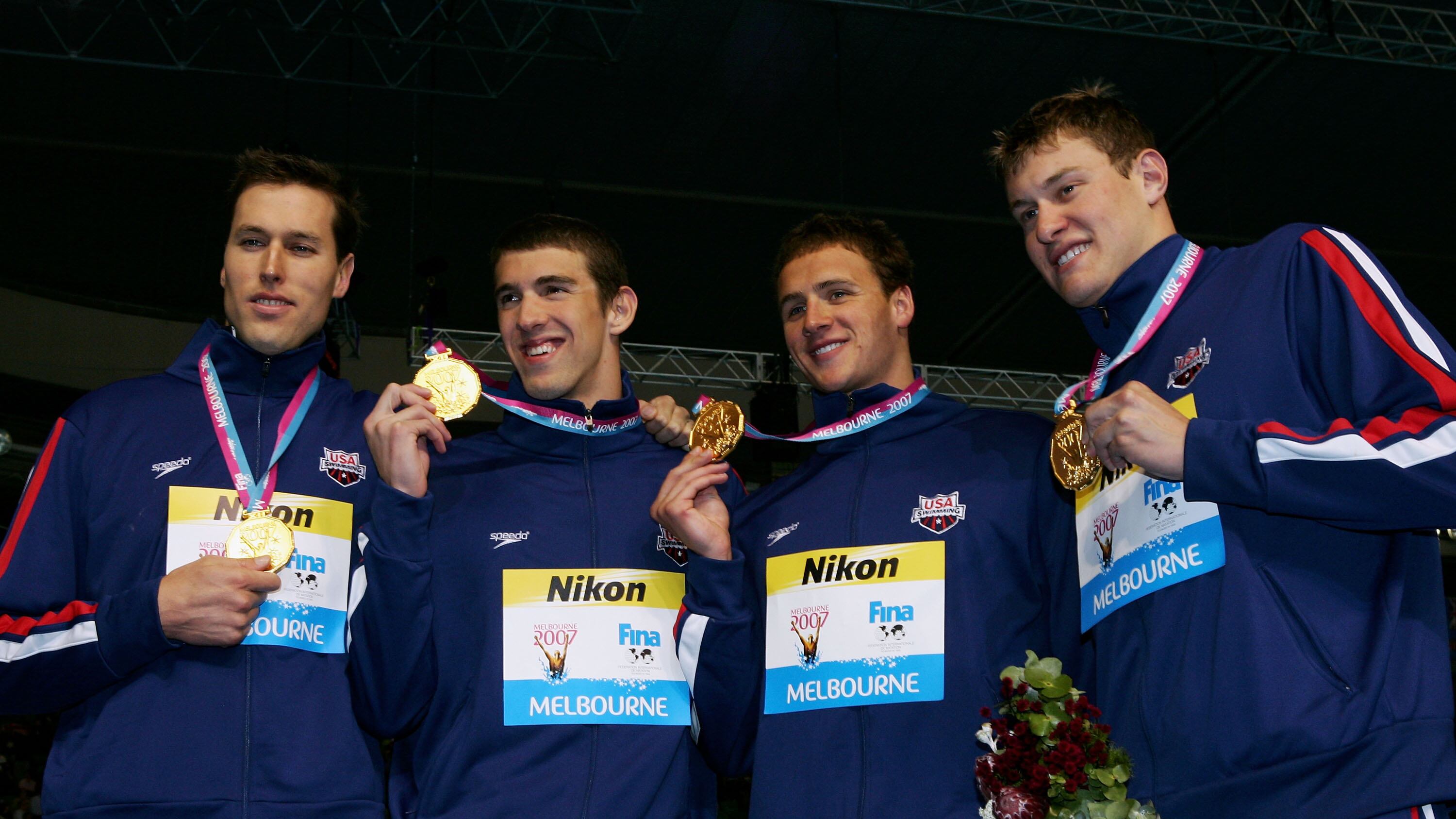 Klete Keller, Michael Phelps, Ryan Lochte and Peter Vanderkaay