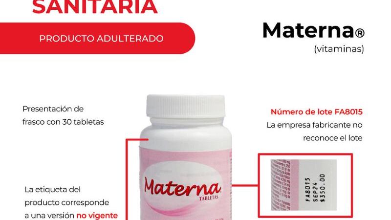 Emiten alerta por falsificación del producto Materna vitaminas