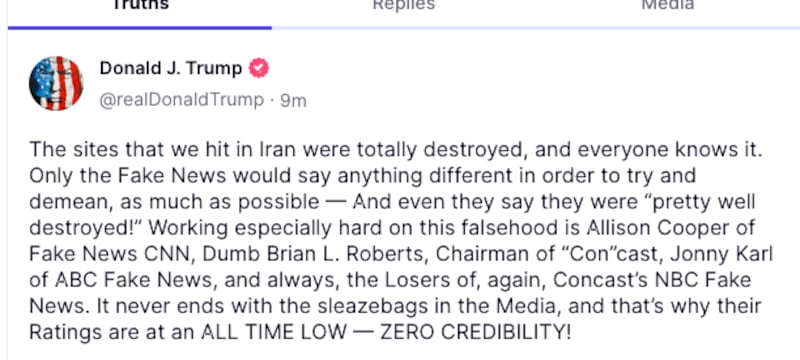 El expresidente arremetió contra CNN, NBC y ABC por reportar que el daño en Irán no fue tan severo.