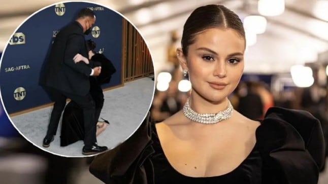 Por suerte uno de los miembros de seguridad detuvo a Selena Gomez justo en el momento en el faltaba poco para terminar de caer, allí la socorrió.