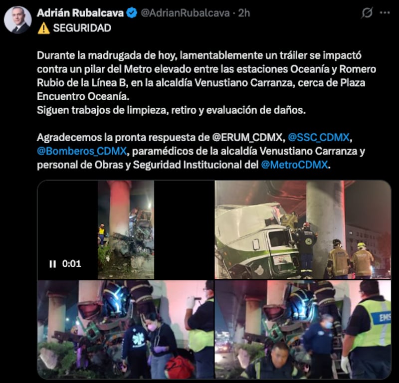 Evaluación de daños en Línea B tras choque de trailer