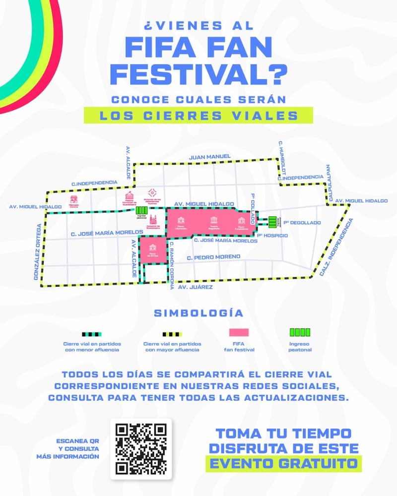 El operativo vial contempla cierres en diversas calles del Centro Histórico en el marco del Mundial de futbol 2026. GOBIERNO DE GUADALAJARA