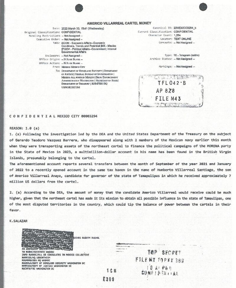Cable presuntamente firmado por el embajador Ken Salazar.