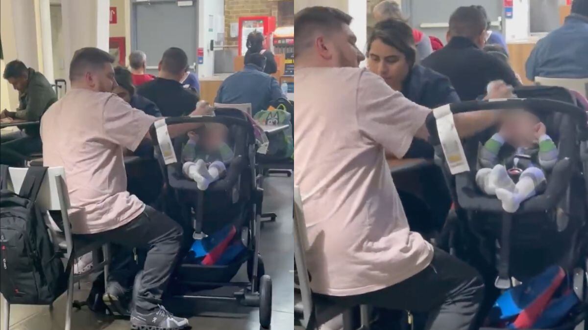 Hombre golpea a cabeza de su bebé con mamlia en aeropuerto de Monterrey.