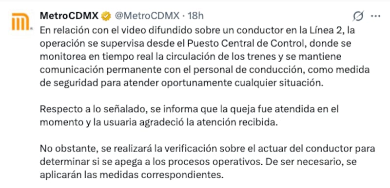 Respuesta del Metro