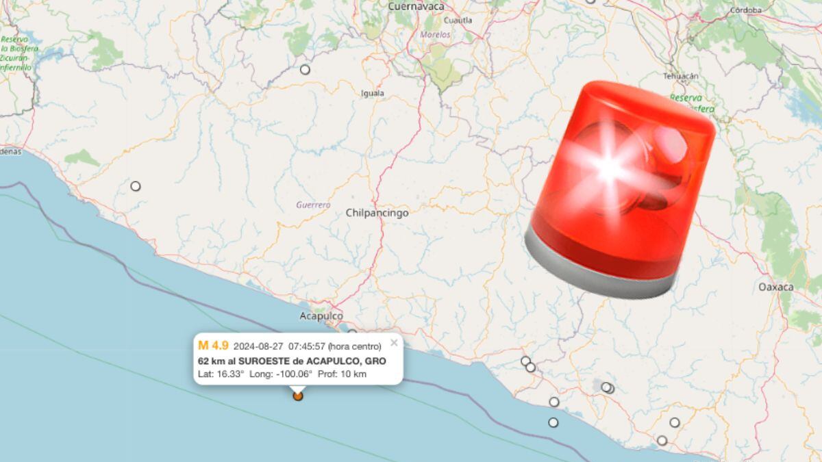 Sismo de magnitud 4.9 en Acapulco, Guerrero, se percibe en CDMX sin activar la Alerta Sísmica
