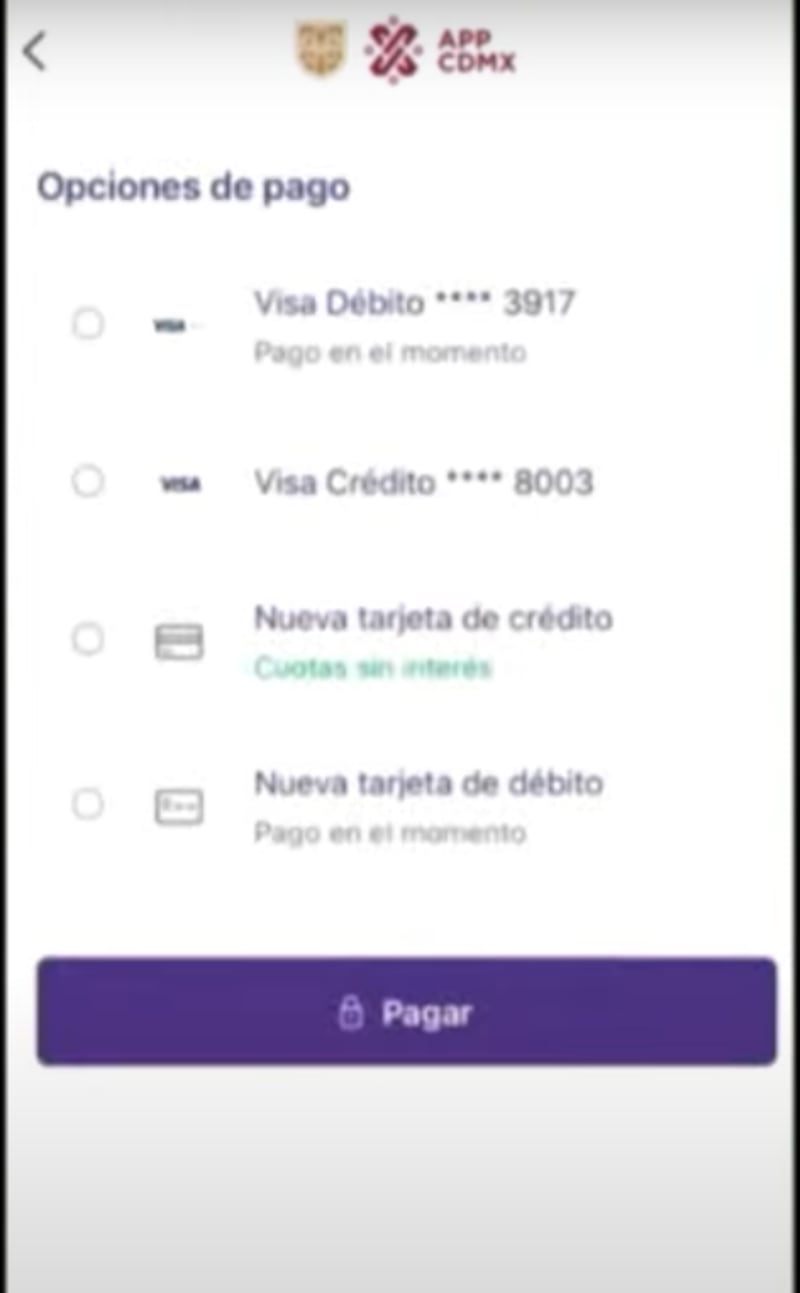 Elige el método de pago.