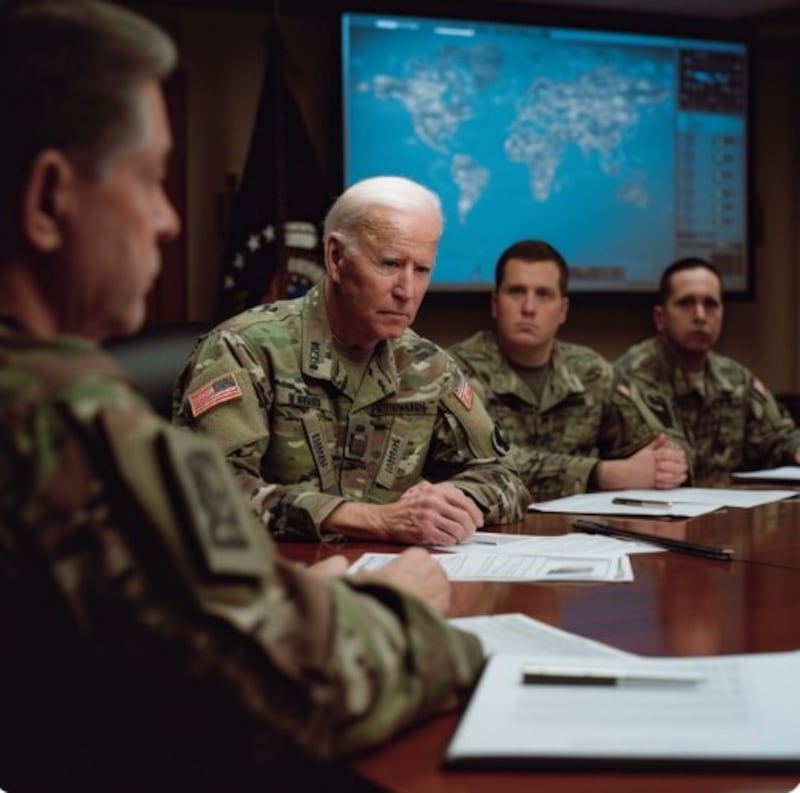 La imagen viral de IA muestra a Biden con uniforme militar