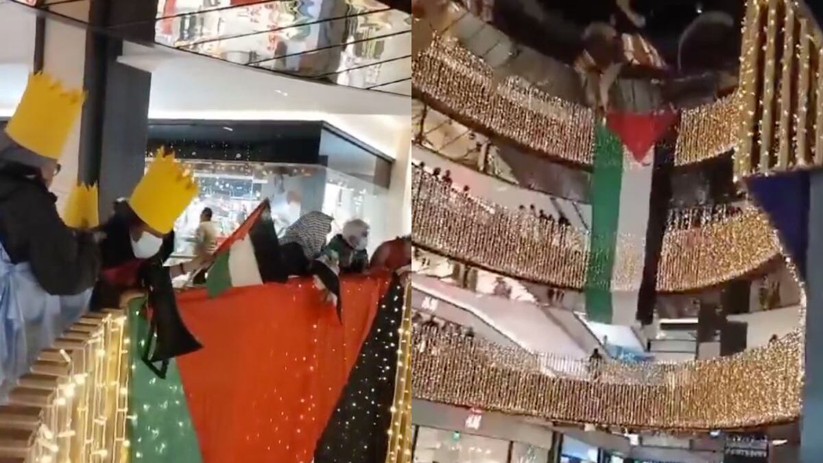 Activistas en apoyo a Palestina son desalojados tras manifestarse dentro de centro comercial en CDMX
