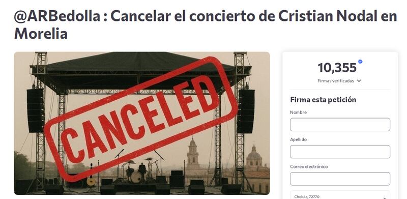 Petición para cancelar concierto de Christian Nodal en Morelia
