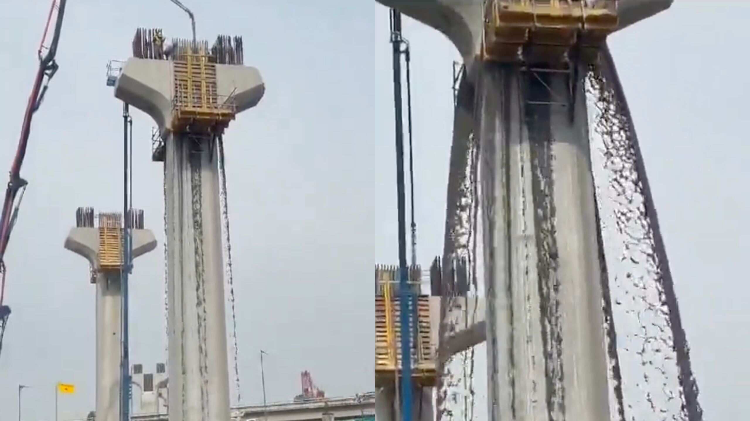 Falla la cimbra y se cae el concreto en la construcción del Tren Interurbano México-Toluca