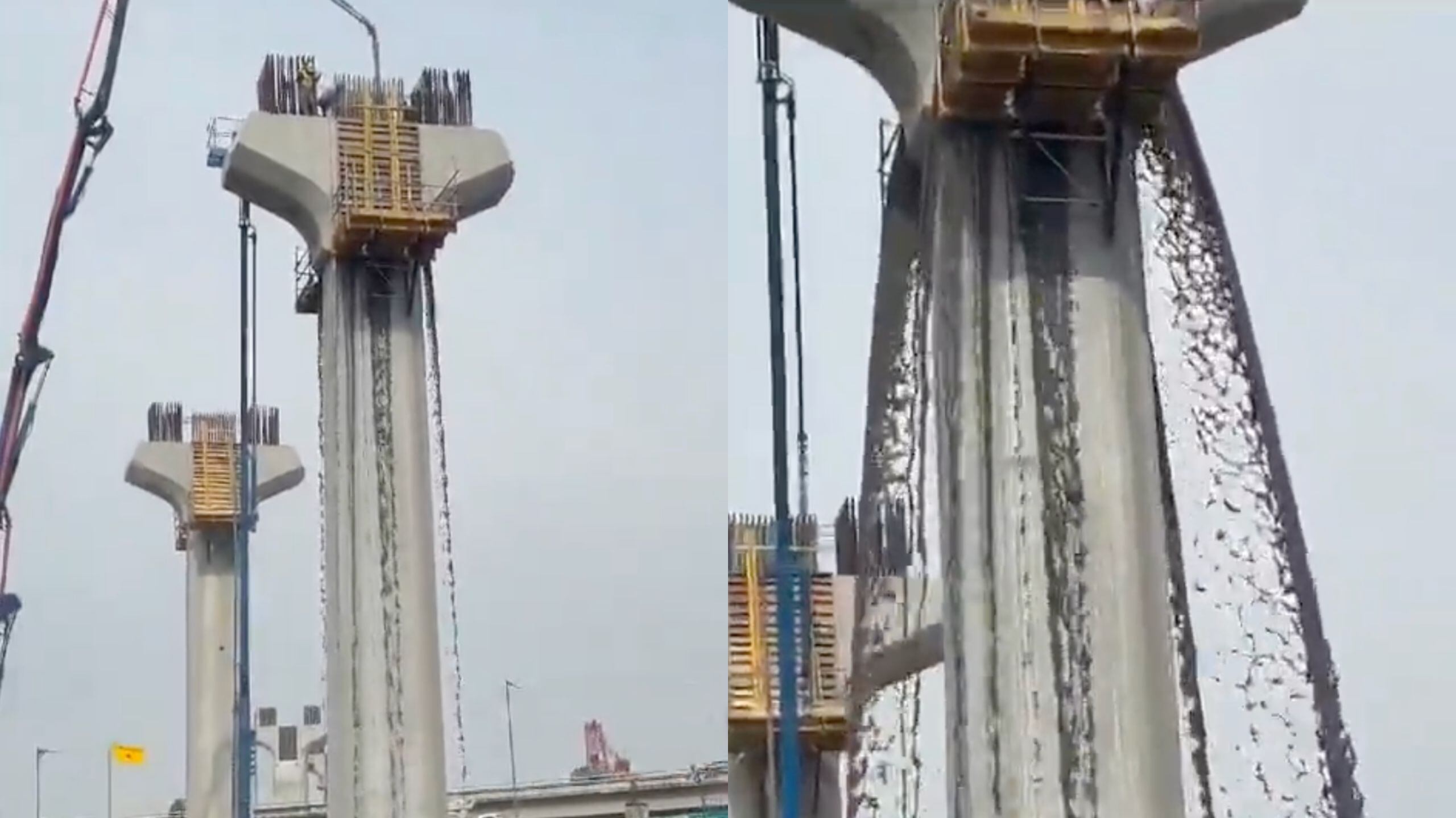 Falla la cimbra y se cae el concreto en la construcción del Tren Interurbano México-Toluca