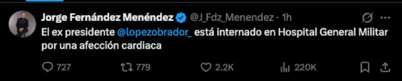 Publicación del periodista Jorge Fernández Menéndez
