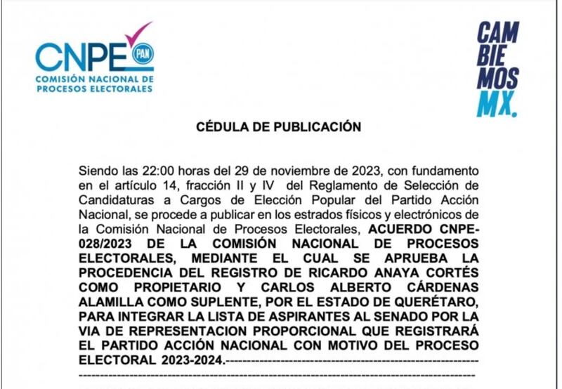 Ricardo Anaya registro al senado