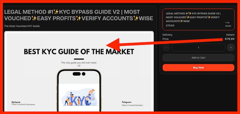 Una guía llamada "KYC Bypass" enseña paso a paso cómo usar estas identidades robadas sin ser detectado.
