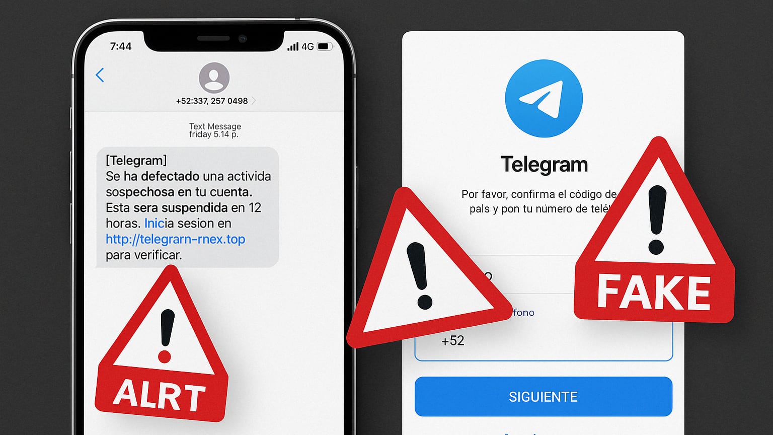 Un nuevo fraude por SMS suplanta a Telegram y amenaza con suspender cuentas si no ingresas a un sitio falso.