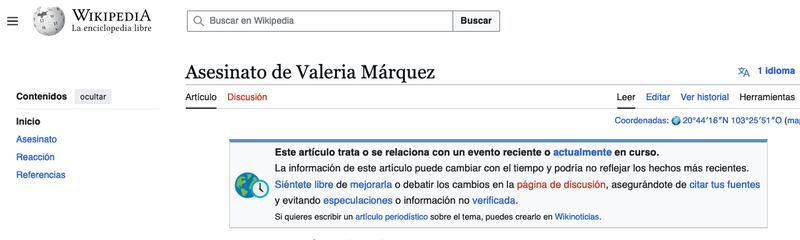 Usuarios crearon una entrada con información del asesinato de la influencer.