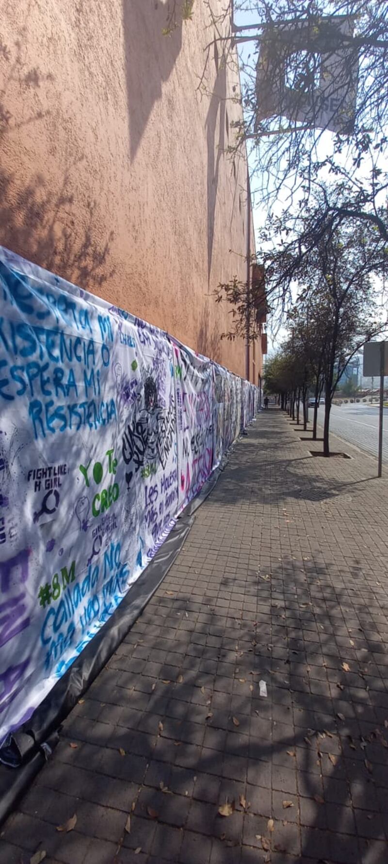 Todo un corredor está dedicado a esta exhibición de lonas.