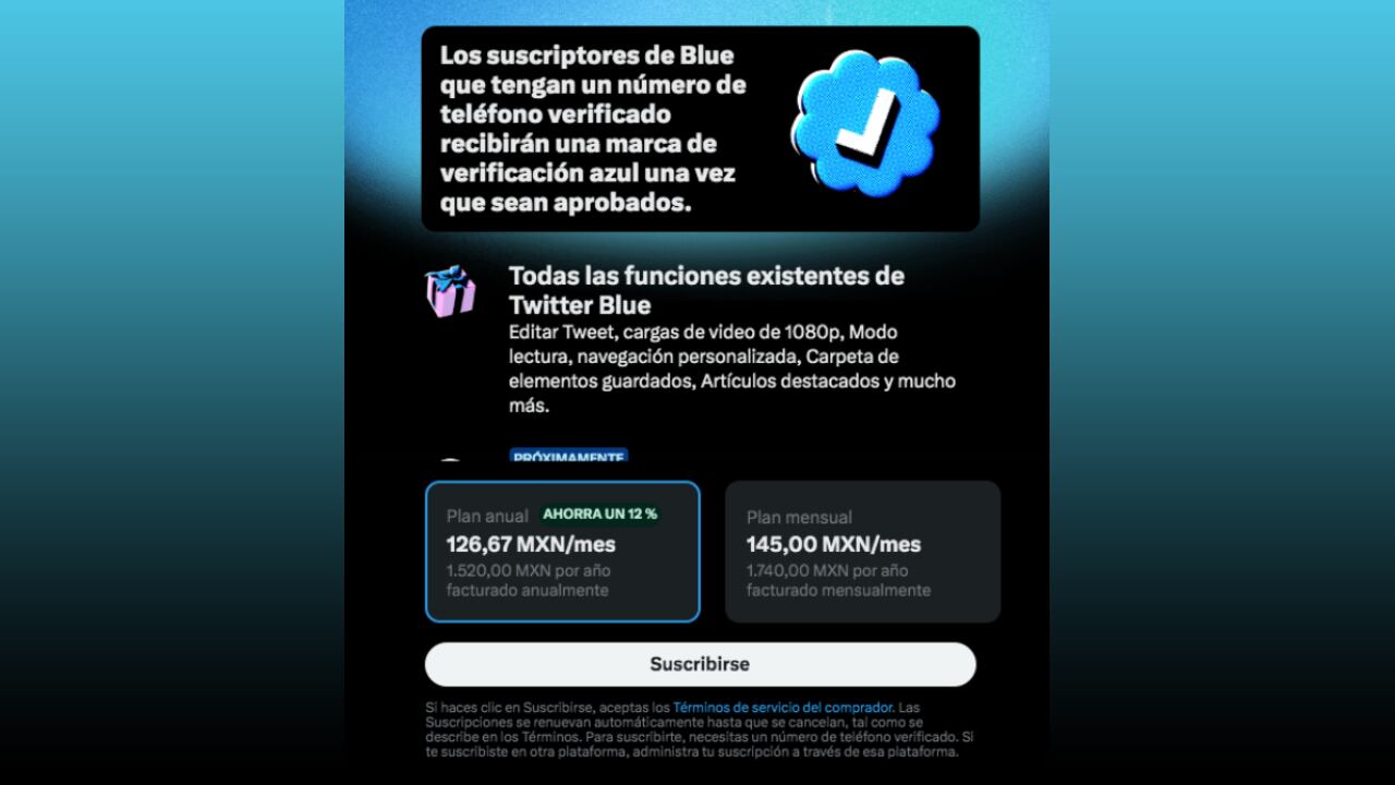 Twitter Blue para versión web