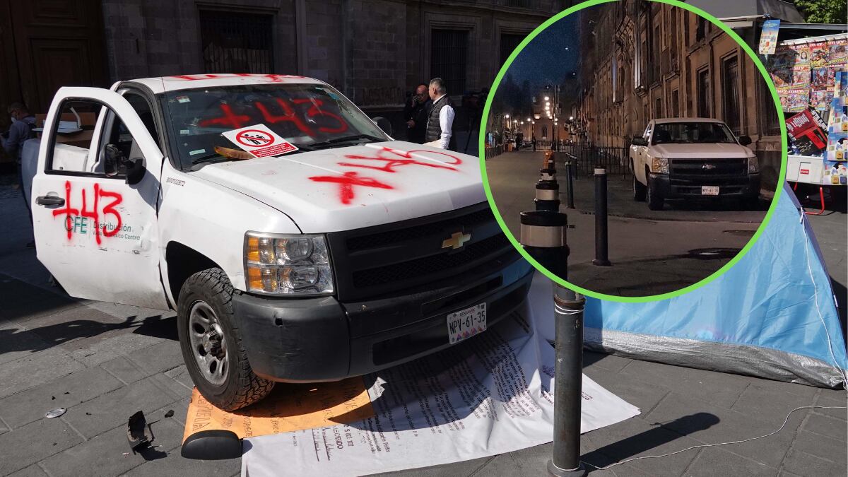 Camioneta usada por normalistas para atacar en Palacio Nacional