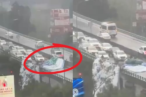 Video: Anuncio sale volando y cae en Periférico Sur tras fuertes vientos en CDMX