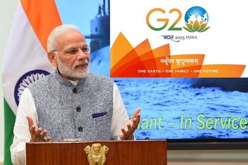 Narendra Modi, primer ministro de la India, presenta logotipo para presidencia del G-20