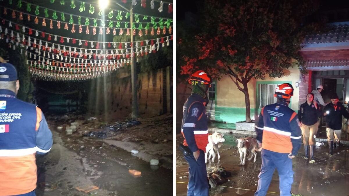 Emergencia en San Pedro de Ibarra: brigadas de Protección Civil trabajan entre lodo y agua para atender a los afectados por la ruptura del bordo “Las Golondrinas”.