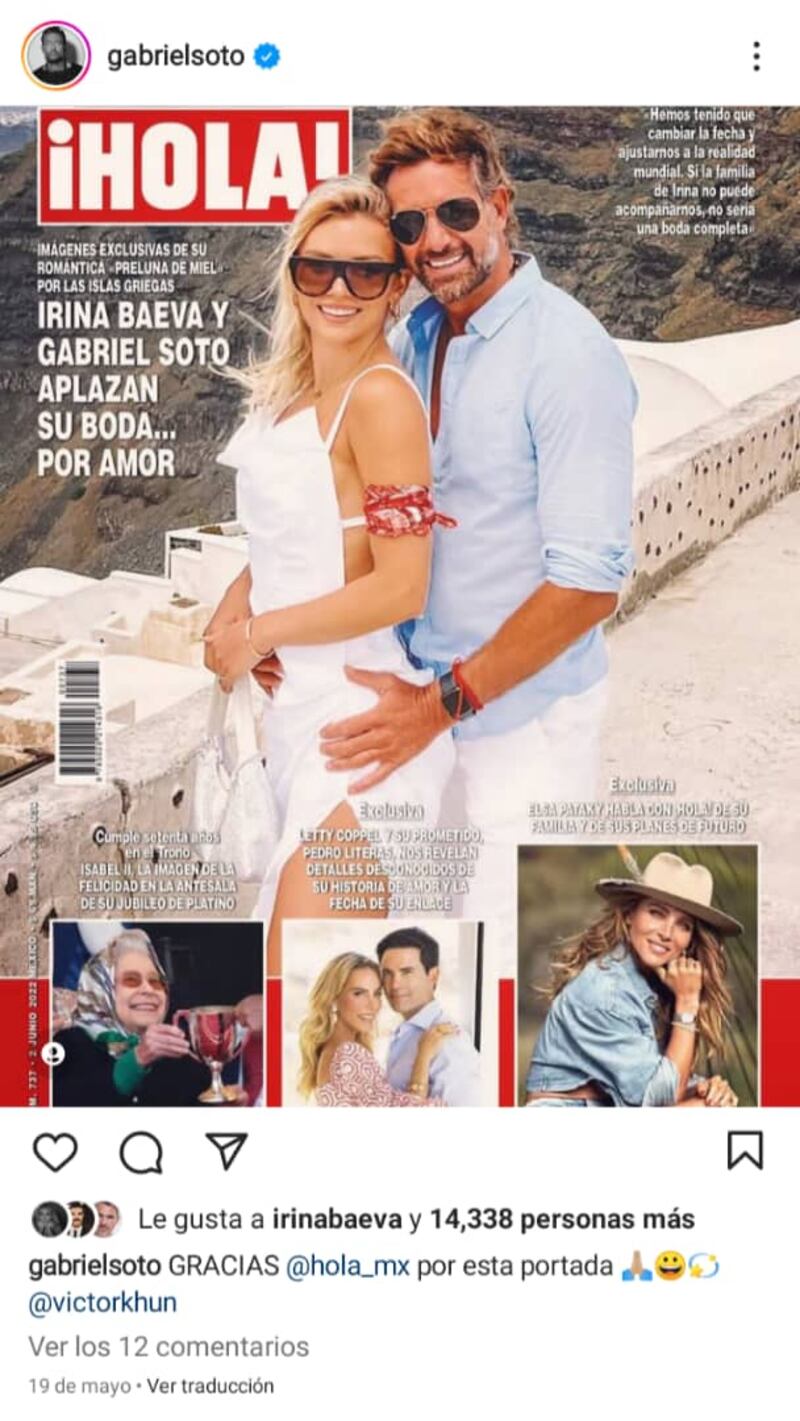 ¿Sigue la distancia entre Irina Baeva y Gabriel Soto? Esta es la última foto que publicaron juntos