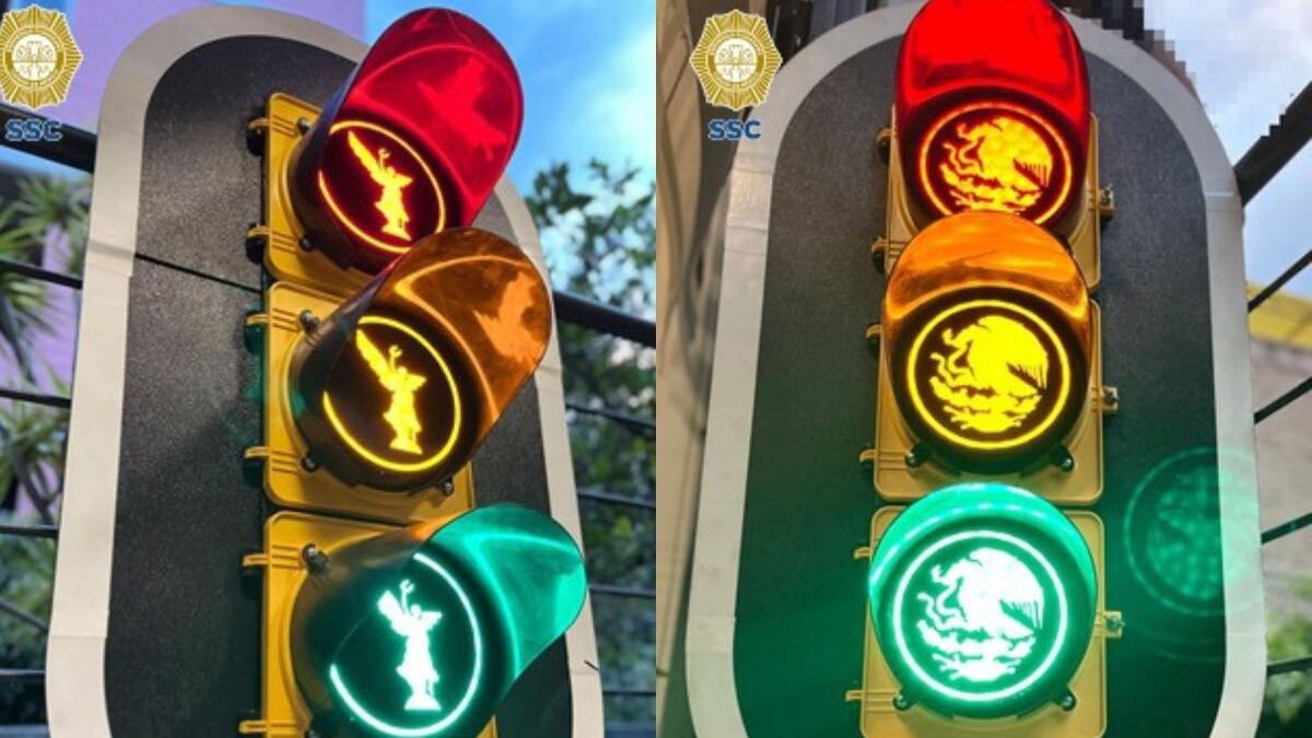 Semáforos con símbolos patrios en CDMX para celebrar la Independencia de México.