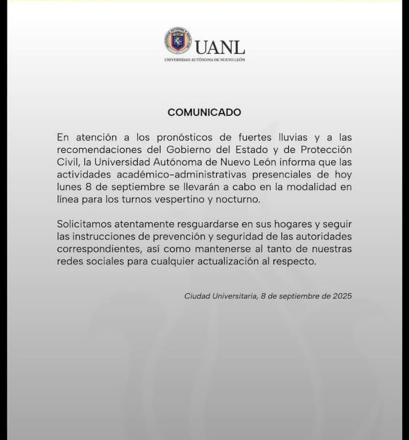 La Universidad destacó que si no hay que salir lo recomendable es permanecer en casa.