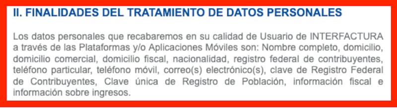 Aviso de privacidad de Interfactura