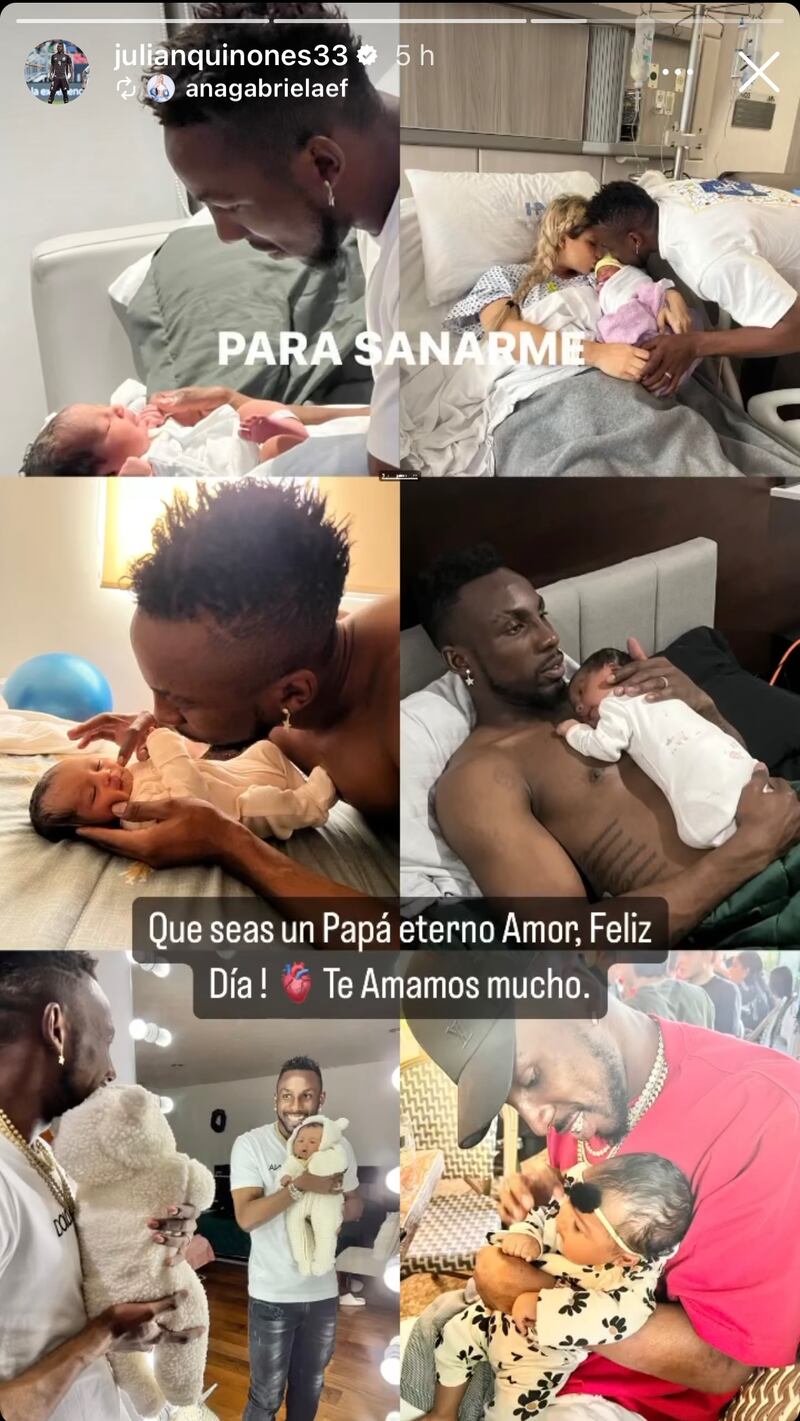 Julián Quiñones, quien recientemente se conviritió en padre, es felicitado por su esposa a través de redes sociales. Imagen: @julianquinones23.