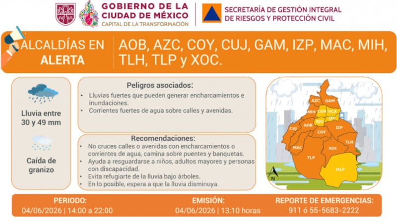 Alerta Naranja por lluvias CDMX