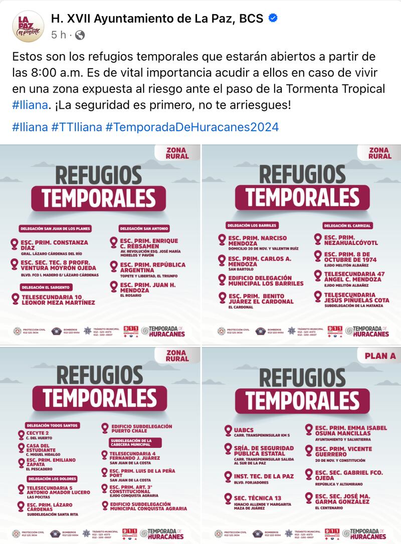 Refugios habilitados por la tormenta tropical Ileana