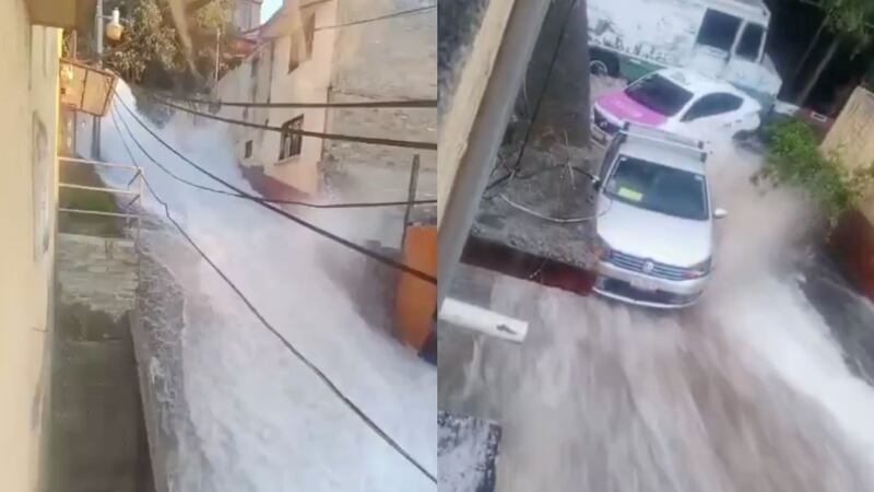 Megafuga desata río en calles de CDMX y deja vehículos arrastrados y casas dañadas