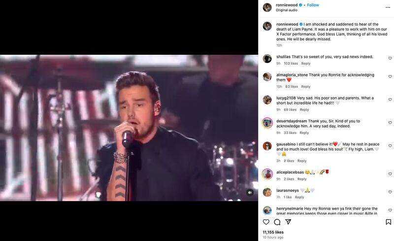 Publicación de Ronnie Wood en Instagram