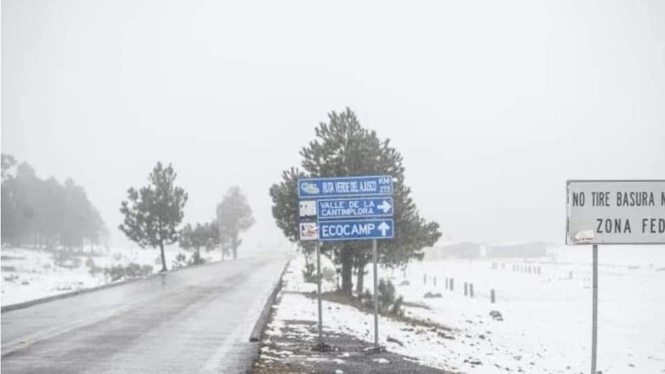 Caída de agua-nieve en zona del Ajusco. Foto: @corenadr