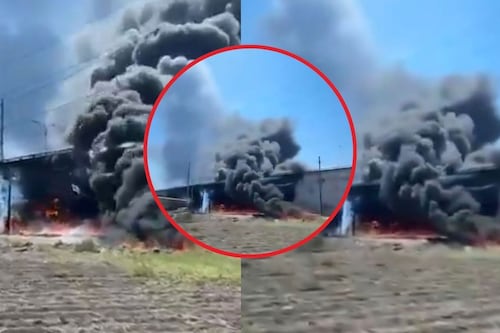 VIDEO: Pipa de combustible impacta contra tren y desata incendio en El Marqués