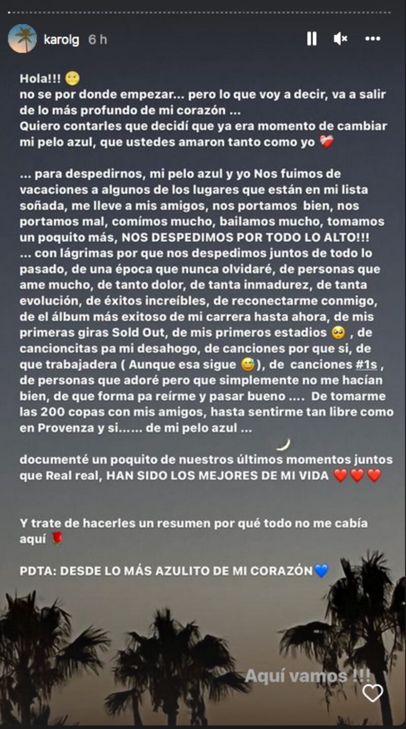 La cantante compartió un emotivo mensaje en sus redes sociales.