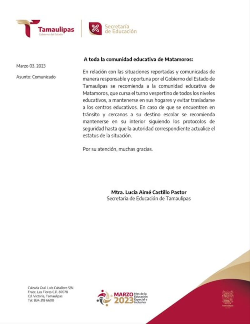 Tamaulipas comunicado de la SET