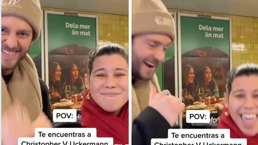 Christopher Uckermann canta con una fan en el metro de Suecia