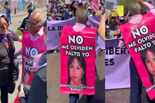 “¡No está solo!”: Así recibieron en la marcha del 8M al padre de Esmeralda Castillo, desaparecida desde 2009