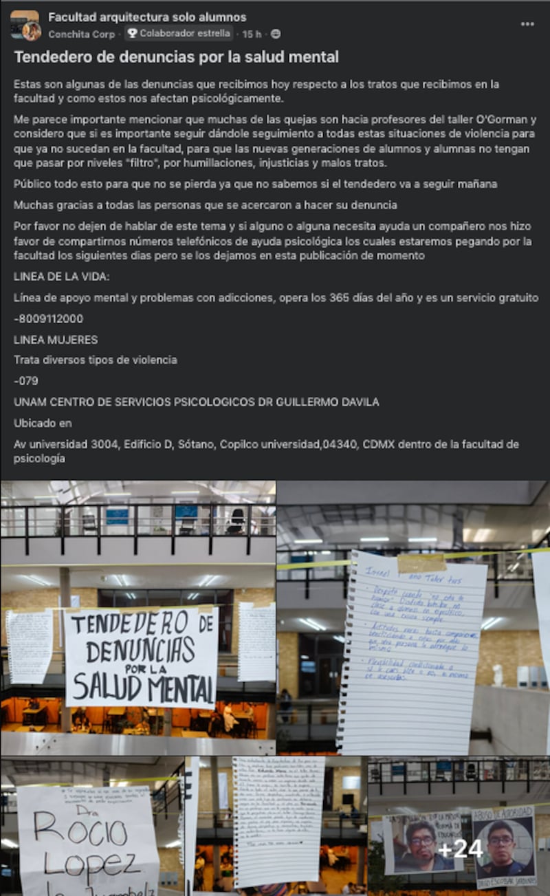Tendedero de denuncias de la salud mental en la Facultad de Arquitectura